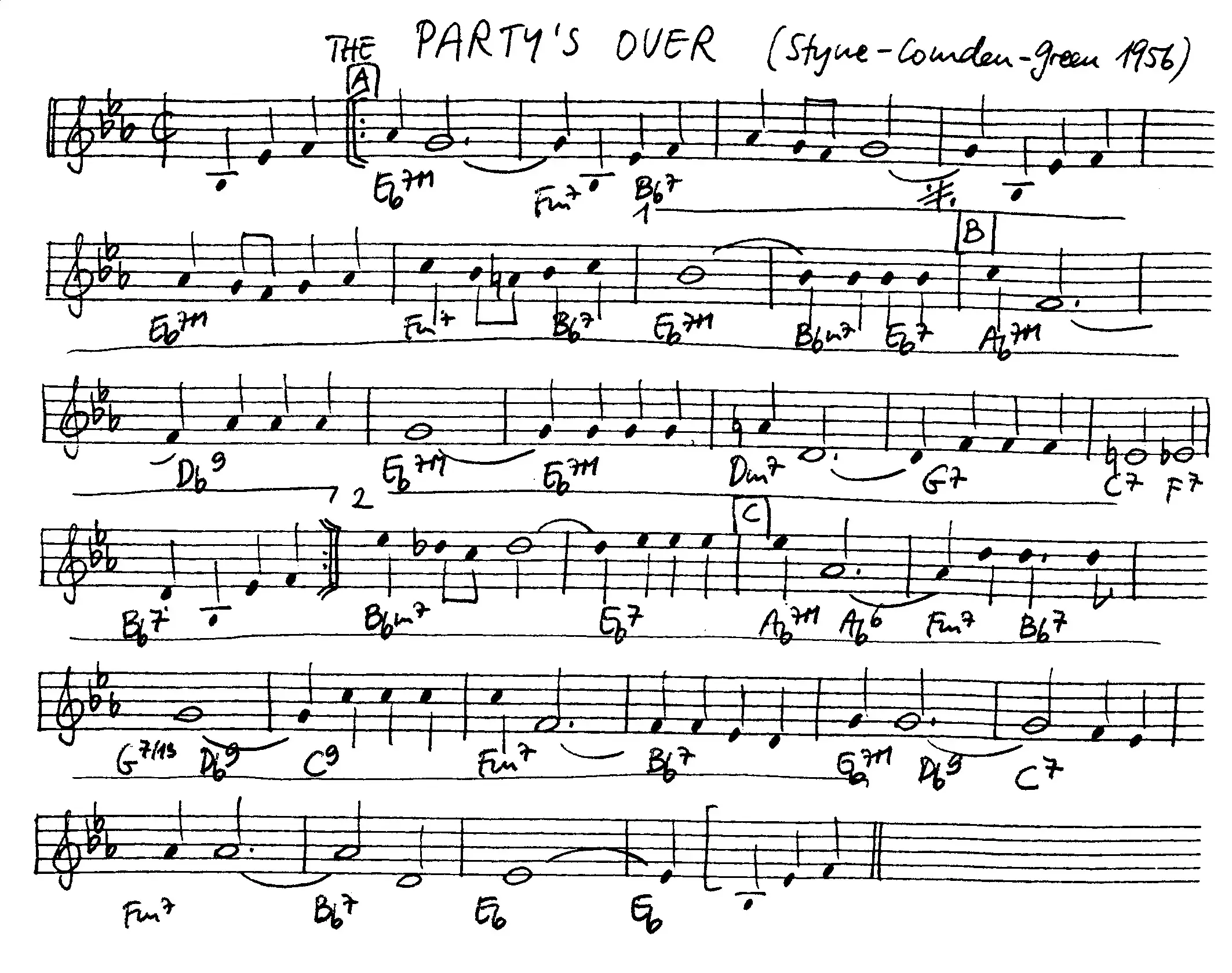 the party's over free jazz leadsheet - Courtesy of the Jungle Jazz Band
